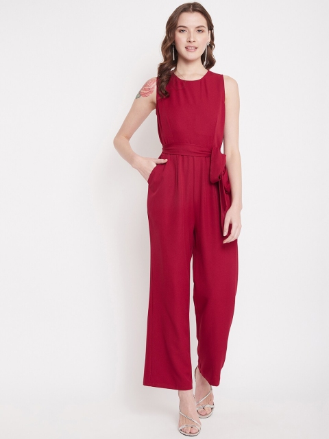 Femella Women Red Solid Basic Jumpsuit