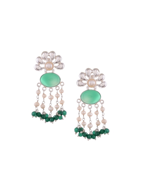 

Silvermerc Designs Silver-Toned & Green Circular Drop Earrings