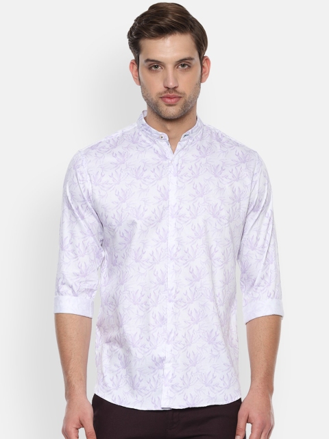 

V Dot Men White Slim Fit Printed Casual Shirt