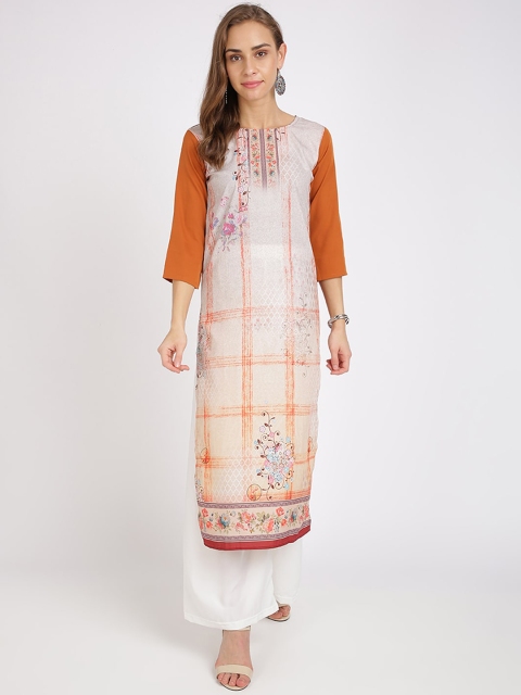 

Florence Women Beige & Orange Printed Straight Kurta