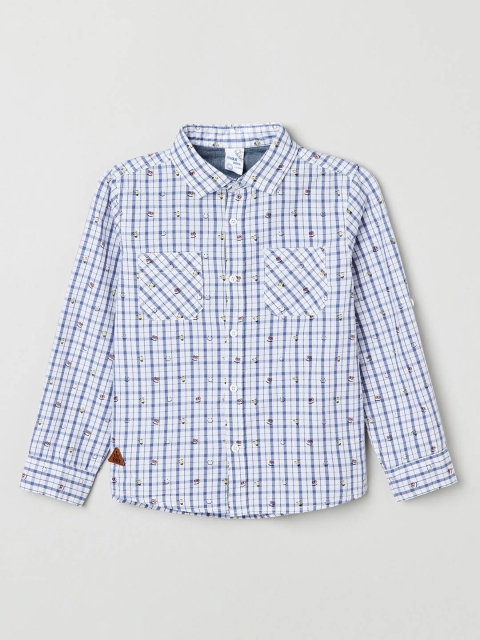 

max Boys White & Blue Regular Fit Checked Casual Shirt