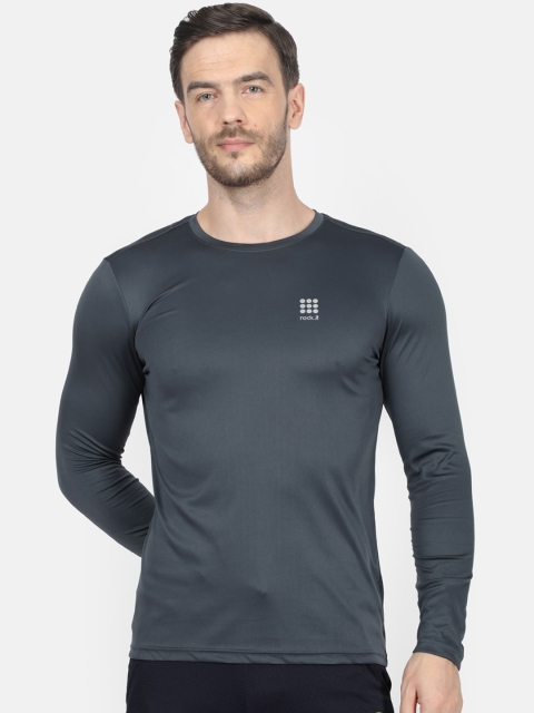 

rock.it Men Grey Solid Round Neck T-shirt