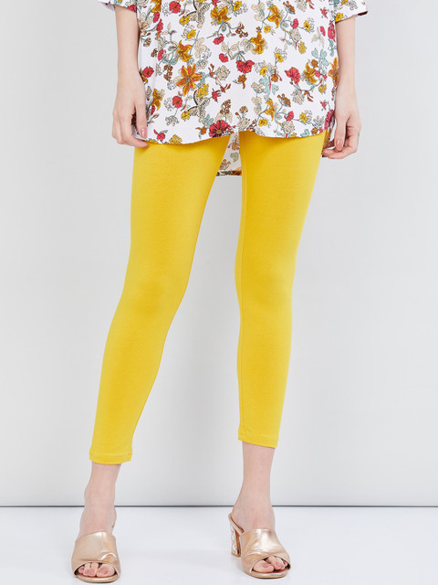 

max Women Yellow Solid Ankle-Length Leggings