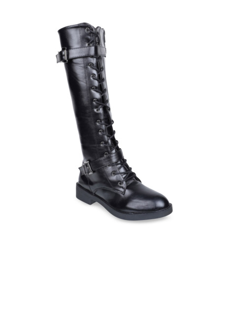 

SHUZ TOUCH Women Black Solid Heeled Boots