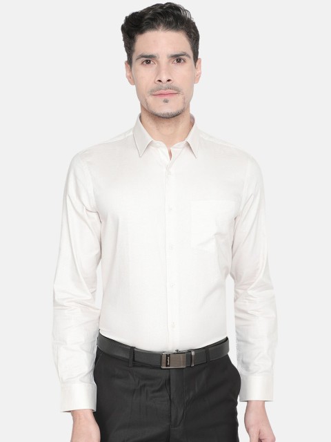 

J Hampstead Men Off-White Slim Fit Self Design Casual Shirt