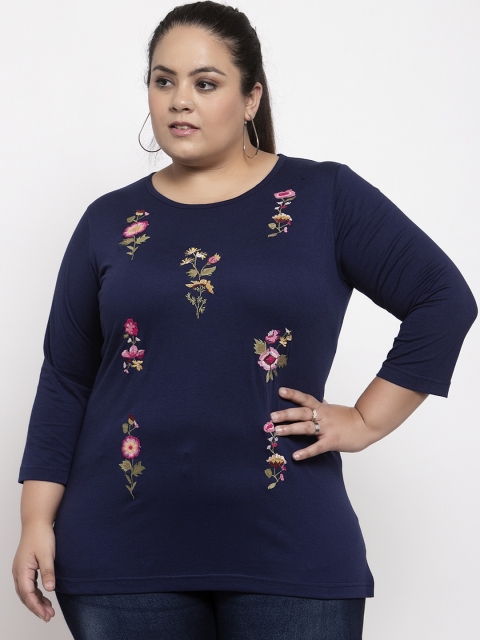 

plusS Women Navy Blue Printed Top