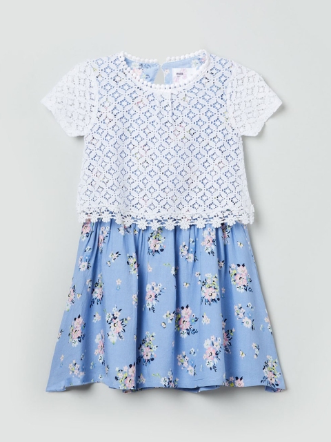 

max Girls Blue & White Printed A-Line Dress