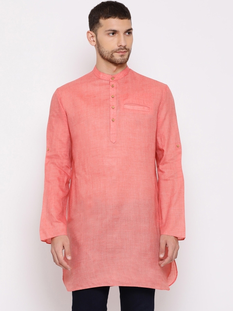 

VASTRAMAY Men Pink Solid Straight Kurta