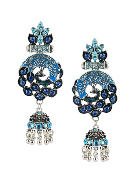 

DESI COLOUR Blue Oxidised Classic Jhumkas