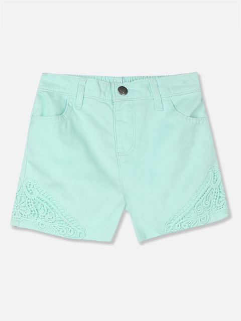 

The Childrens Place Girls Sea Green Solid Regular Fit Chino Shorts