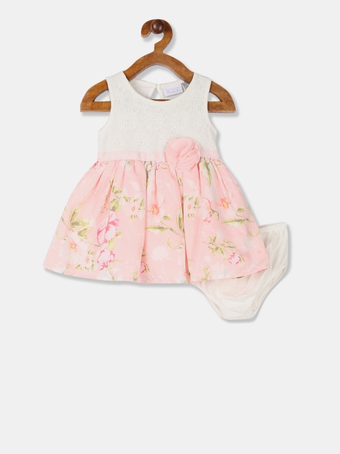 

The Childrens Place Girls White & Peach Printed Fit and Flare Dress