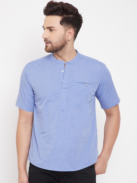 

even Men Blue Woven Design Straight Kurta