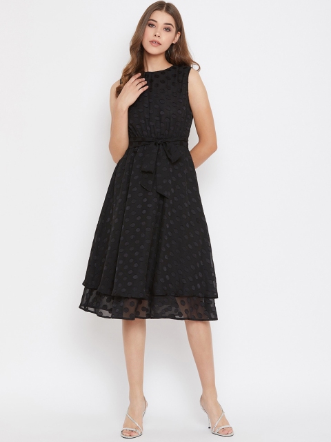 

Femella Women Black Self Design Fit and Flare Dress