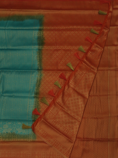

Pothys Blue & Orange Jute Silk Woven Design Saree