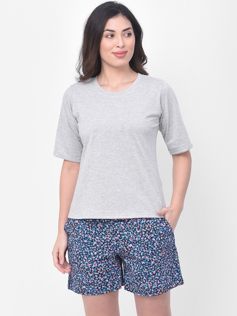

Clovia Women Grey Melange & Blue Night Suit
