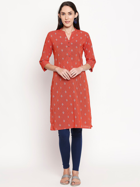 

RANGMANCH BY PANTALOONS Women Orange Printed Straight Kurta