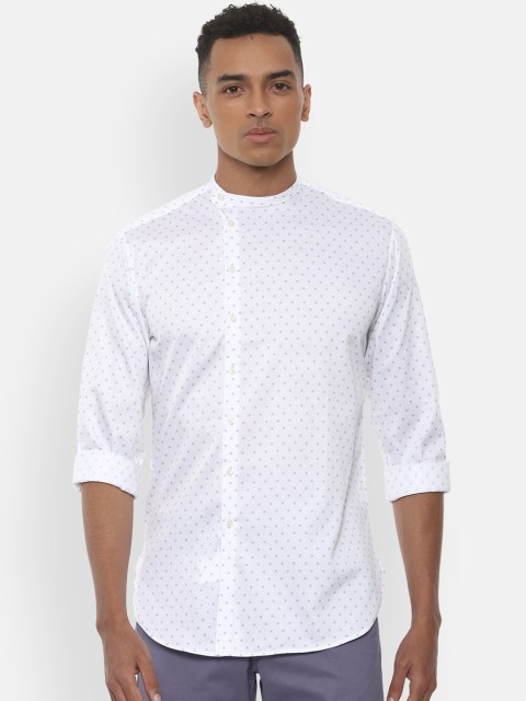 

V Dot Men White & Blue Slim Fit Printed Casual Shirt