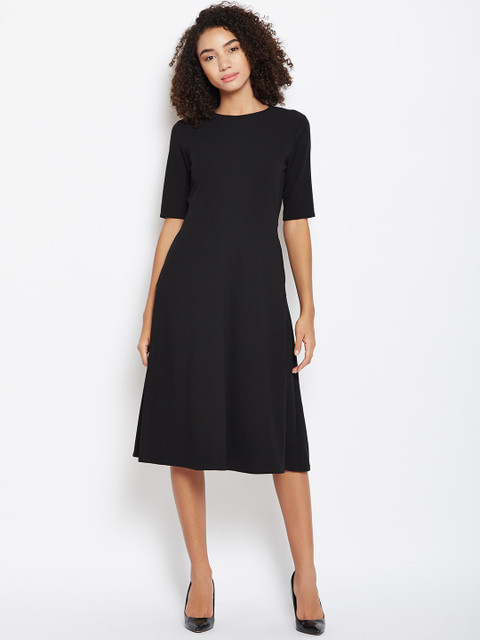 

Femella Women Black Solid Fit and Flare Dress