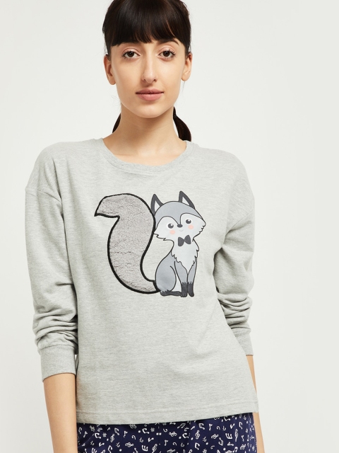 

max Women Grey Printed Sweatshirt