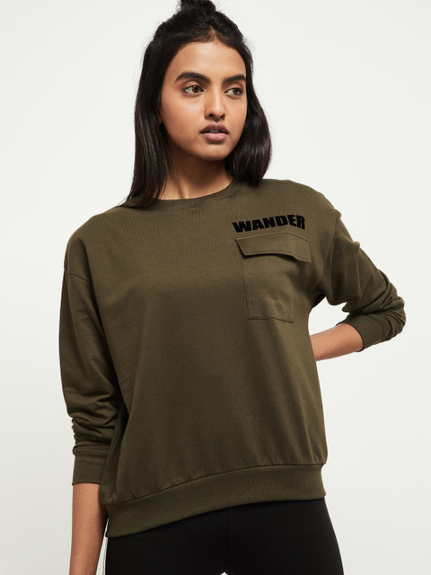 

max Women Olive Green Solid Sweatshirt