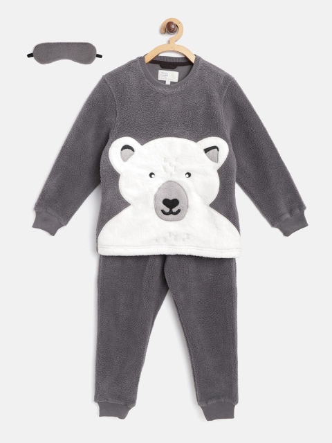 

Cherry Crumble Unisex Kids Grey Printed Night suit with Eyemask