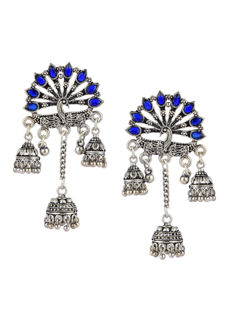 

DESI COLOUR Blue & Silver-Toned Contemporary Jhumkas