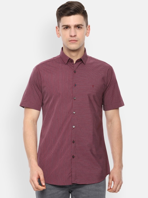 

V Dot Men Maroon & Grey Regular Fit Striped Casual Shirt