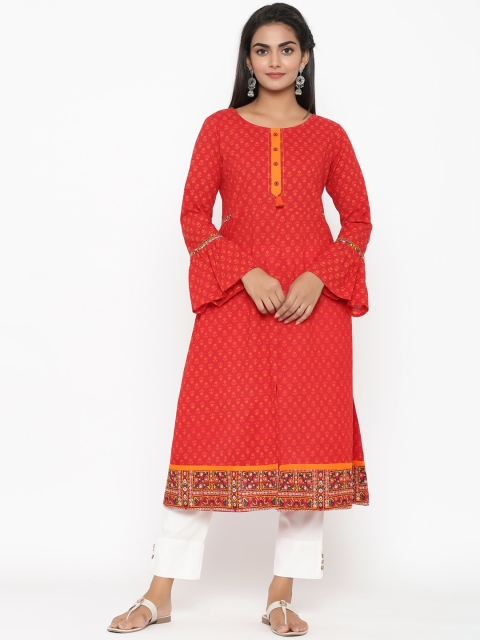 

RANGMAYEE Women Red & White Printed Kurta with Trousers