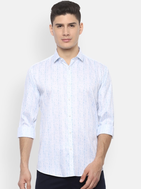 

V Dot Men White & Blue Slim Fit Printed Casual Shirt