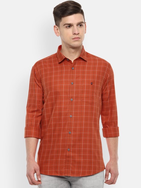 

Louis Philippe Jeans Men Orange Slim Fit Checked Casual Shirt
