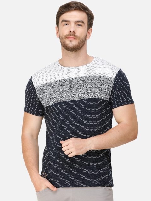 

COLVYNHARRIS JEANS Men Navy Blue & Grey Colourblocked Round Neck T-shirt
