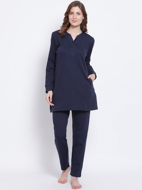 

Kanvin Women Navy Blue Solid Night Suit