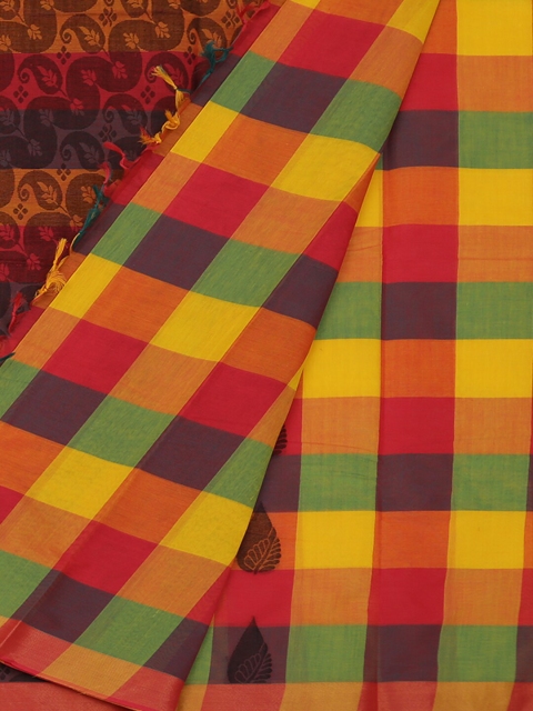 

Pothys Multicoloured Checked Pure Cotton Saree, Multi
