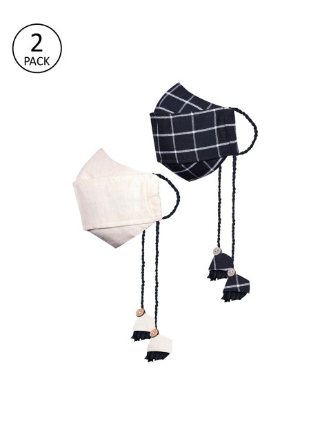 

VASTRAMAY Kids 2 Pcs Reusable Outdoor 3-Ply Cloth Masks With Add-On Filter, Navy blue