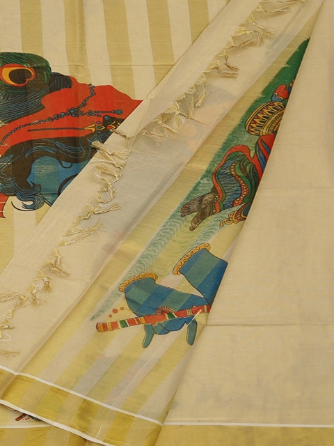 

Pothys Cream-Coloured Printed Pure Cotton Saree