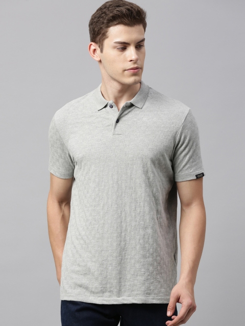 

RARE RABBIT Men Grey Self Design Polo Collar T-shirt