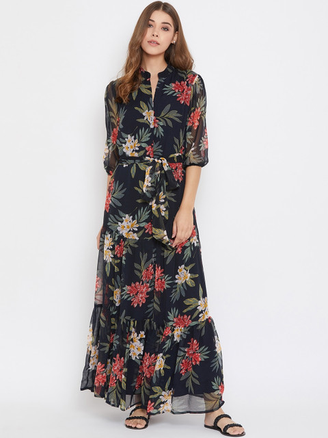

Femella Women Navy Blue Floral Printed Maxi Dress