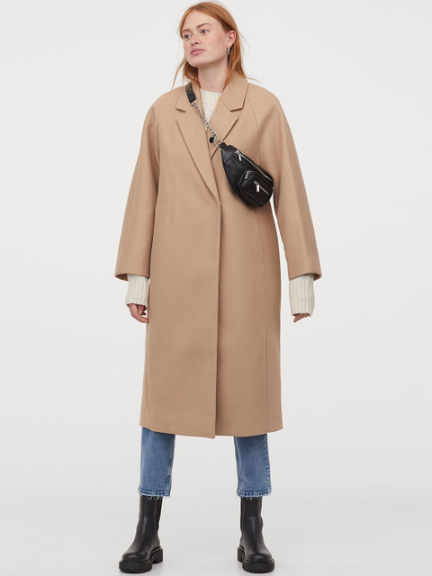 

H&M Women Beige Calf-Length Coat