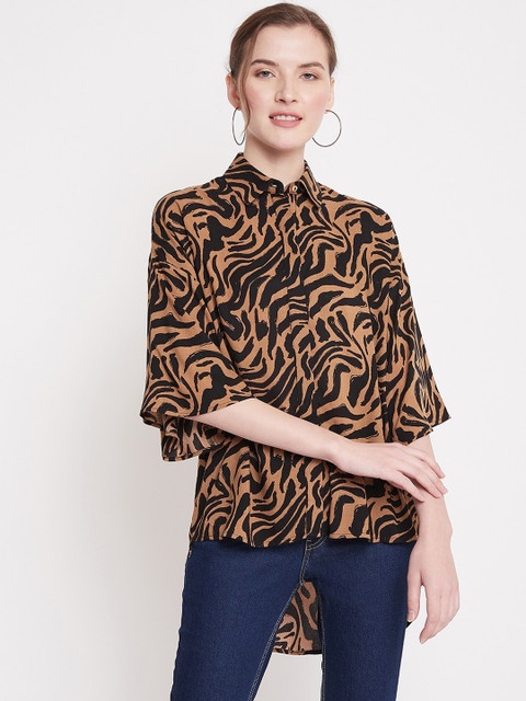

Femella Women Brown & Black Regular Fit Printed Casual Shirt