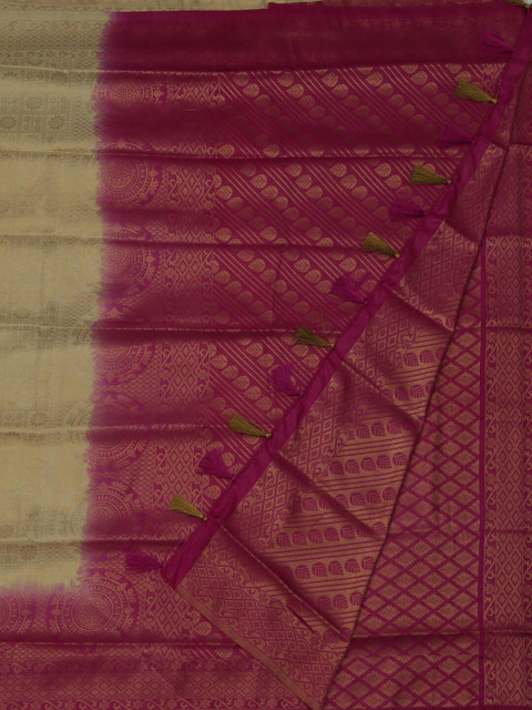 

Pothys Beige & Magenta Jute Silk Woven Design Saree