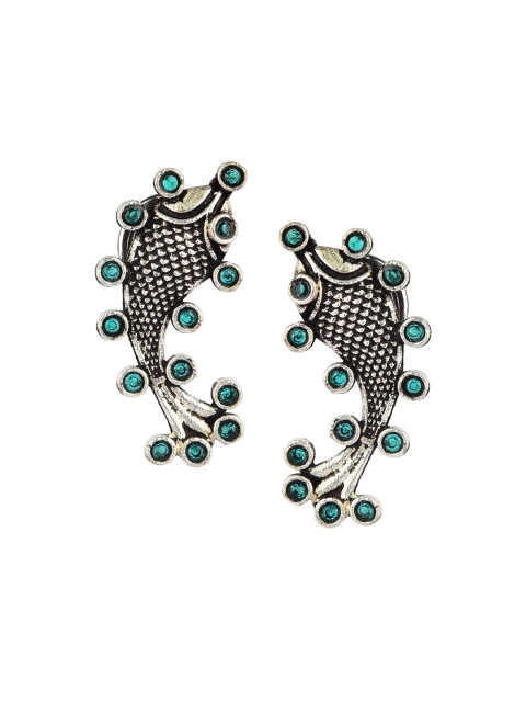 

DESI COLOUR Green & Silver-Toned Oxidised Quirky Studs