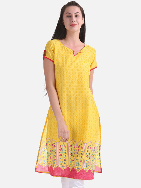 

Karigari Women Yellow Printed A-Line Kurta