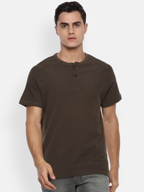 

Louis Philippe Jeans Men Brown Solid Henley Neck T-shirt