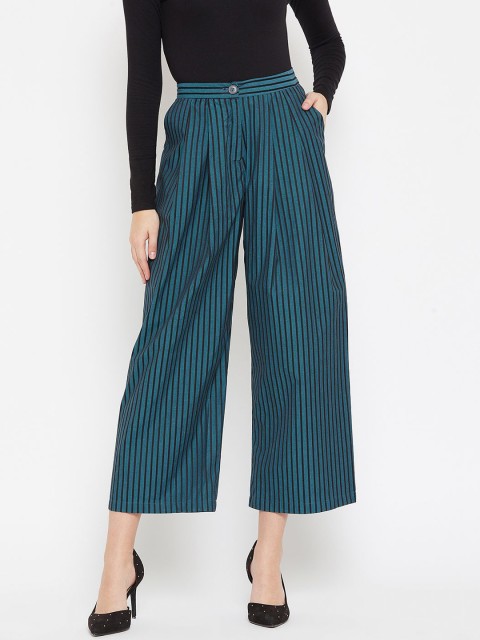 

HERS Women Black & Teal Green Smart Regular Fit Striped Culottes