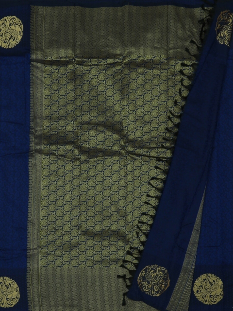 

Pothys Blue & Gold-Toned Art Silk Printed Saree
