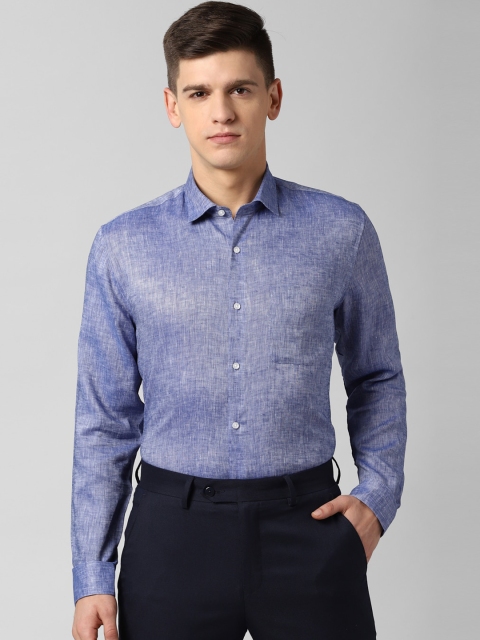 

Peter England Elite Men Blue Regular Fit Solid Linen Formal Shirt
