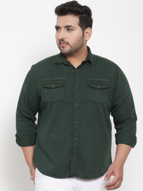 

plusS Men Olive Green Regular Fit Solid Casual Shirt