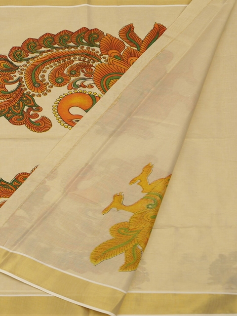 

Pothys Cream-Coloured & Brown Pure Cotton Striped Saree