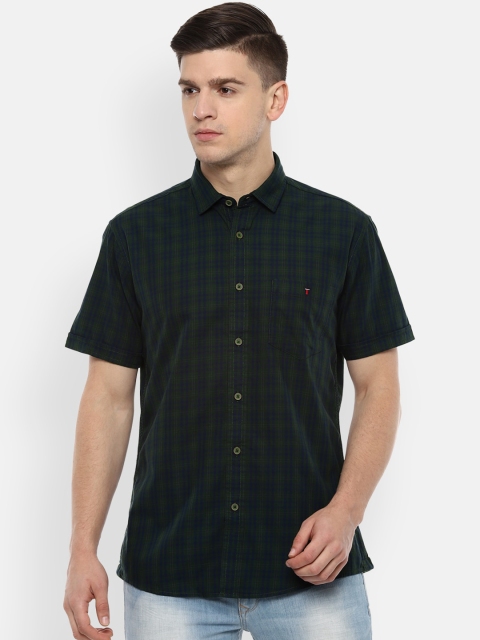 

Louis Philippe Jeans Men Green & Navy Blue Slim Fit Checked Casual Shirt