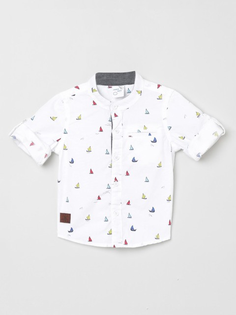 

max Boys White & Yellow Regular Fit Printed Casual Shirt